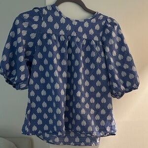 Women’s Blue Floral Puff-Sleeve Blouse